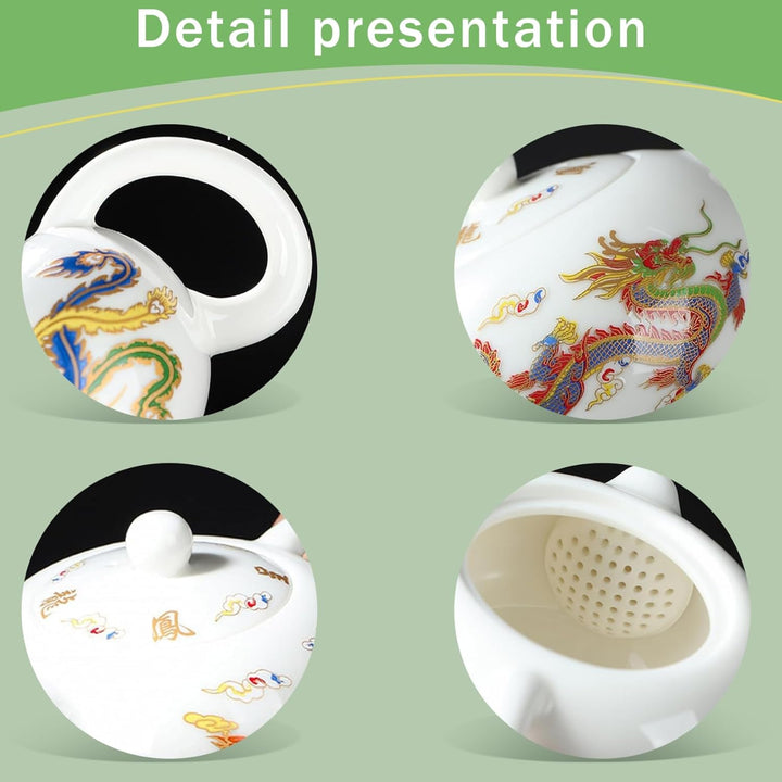 Jorzer Keramik-Teekanne mit 2 Tassen Drache und Phönix Farbwechsel chinesische Teekanne mit Henkel u