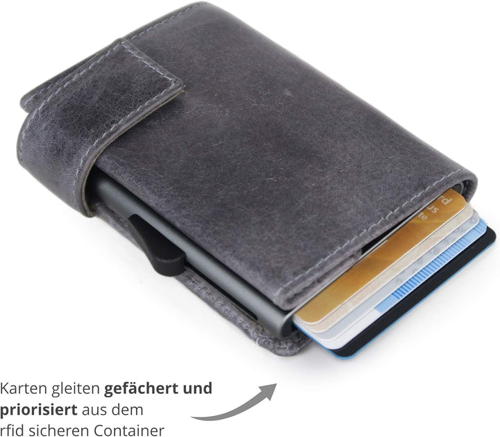 SecWal Kartenetui mit Münzfach Reissverschluss (Grau Vintage), Grau Vintage