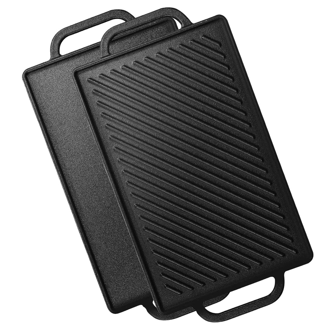 GFTIME Gusseisen Grillplatten 33 x 21cm für Ofen, Herd & Grill, Holzkhlegrill Gusseiserne Wende-Gril