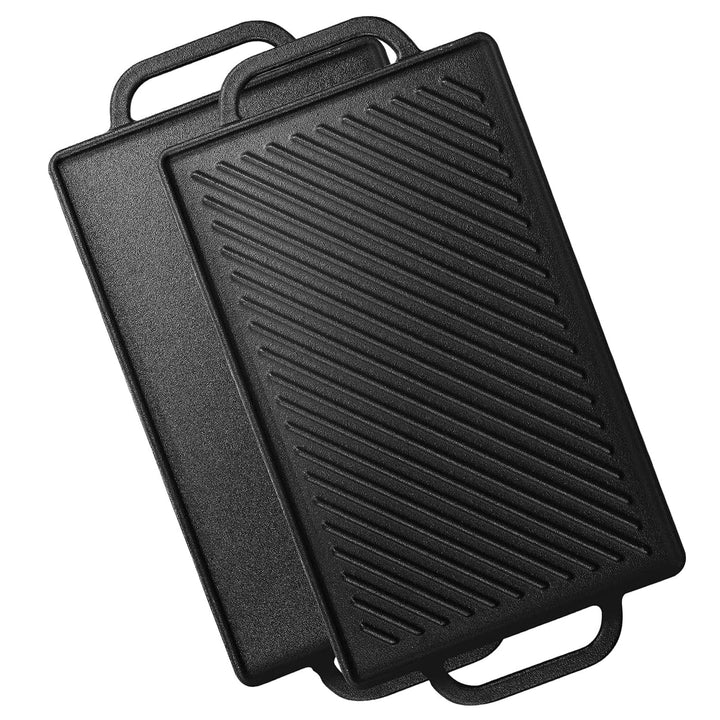 GFTIME Gusseisen Grillplatten 33 x 21cm für Ofen, Herd & Grill, Holzkhlegrill Gusseiserne Wende-Gril