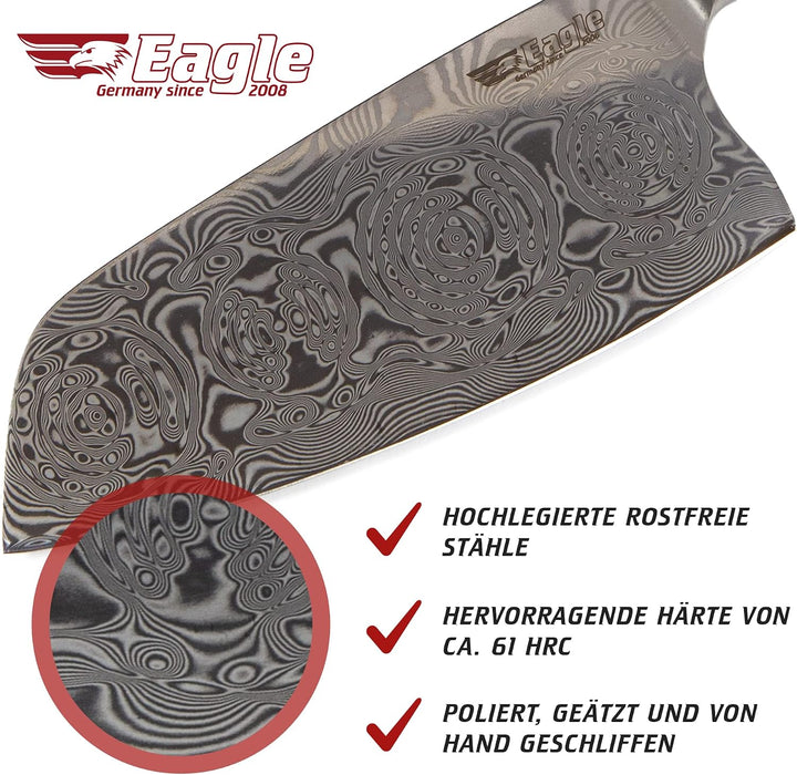 Eagle U-Grip - Chefmesser 23 cm Klingenlänge - Voll-Damaststahl 108 Lagen/Heftschalen: G10 schwarz-r