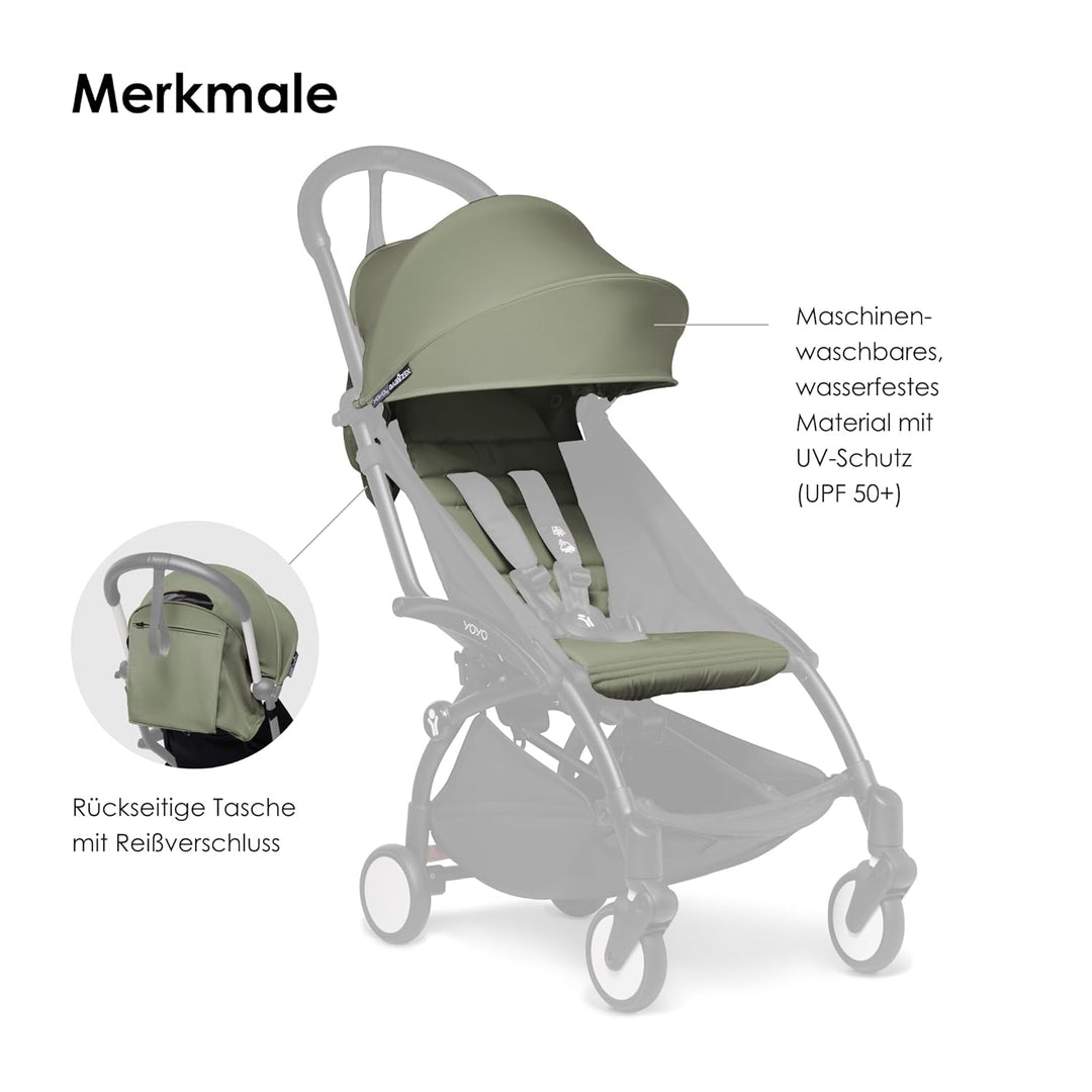 BABYZEN YOYO 6+ Textilset, Olive - Nur Textilset: Sitzpolster, farbgleichen Verdecken und Reissversc