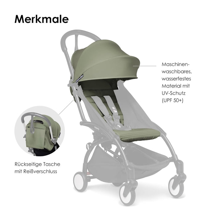 BABYZEN YOYO 6+ Textilset, Olive - Nur Textilset: Sitzpolster, farbgleichen Verdecken und Reissversc
