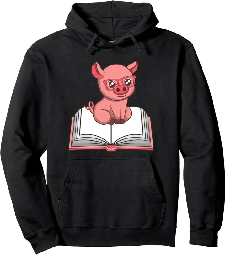 Niedliches Schweinchen liest Bücher Gemütliche Literatur Pullover Hoodie