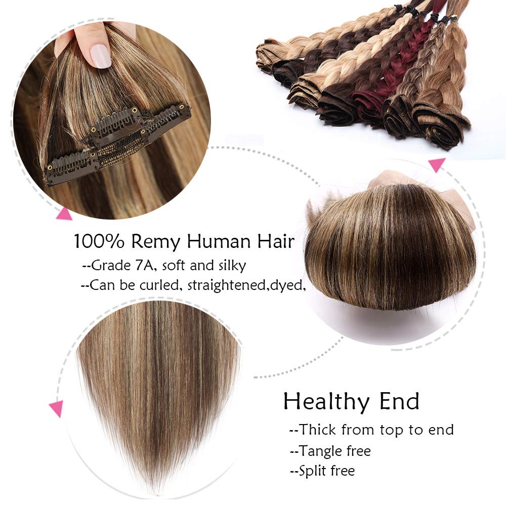 SEGO Echthaar Clip in Extensions 8 Pcs Doppelt Tressen Haarverlängerung 100% Remy Human Haar für Kom