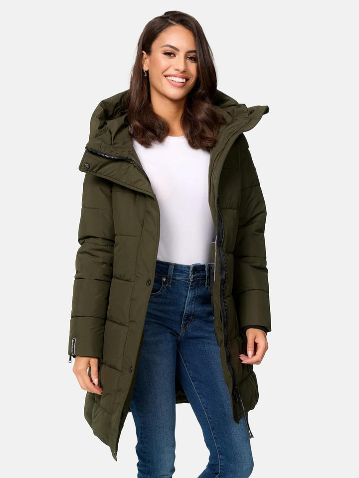 MARIKOO Damen Wintermantel Warmer Steppmantel lang mit Kapuze Karumikoo XVI XS-3XL L Dark Olive, L D