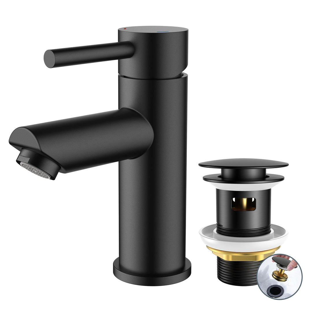 FORIOUS® Wasserhahn Bad Schwarz, Waschbeckenarmatur mit Auslaufhöhe 85MM | Edelstahl Einhebel-Mischb