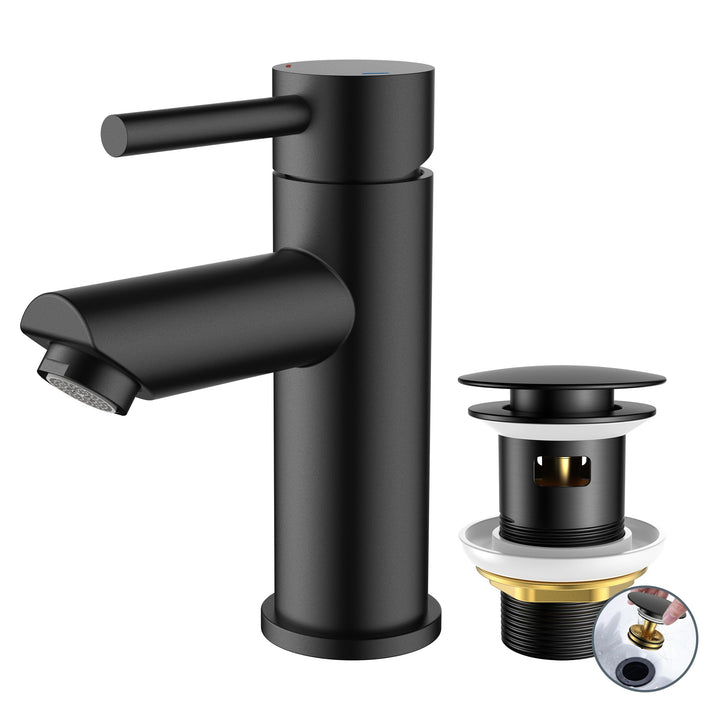 FORIOUS® Wasserhahn Bad Schwarz, Waschbeckenarmatur mit Auslaufhöhe 85MM | Edelstahl Einhebel-Mischb