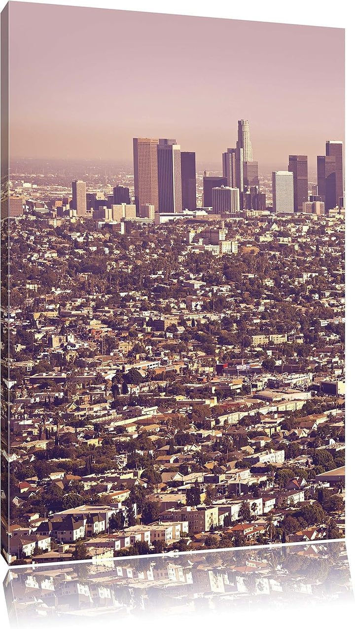 Pixxprint Los Angeles City Grossstadt / 100x70cm Leinwandbild bespannt auf Holzrahmen/Wandbild Kunst