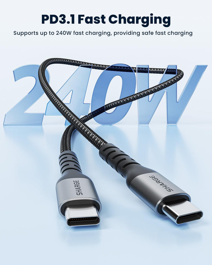 sharge 240W USB-C-Schnellladekabel, 1,5m Geflochtenes USB-C PD3.1, Extrem Langlebig für MacBook Pro,