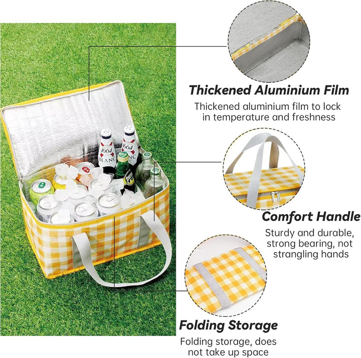 Isolierte Picknickkörbe, 35 x 20 x 20 cm Kühltasche Picknicktasche 15L, mit 150 x 200 cm Picknickdec