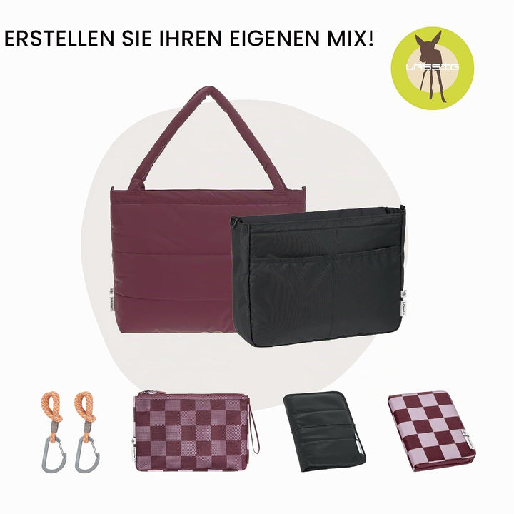 LÄSSIG Baby Wickeltasche Shopper mit Kinderwagenbefestigung/MIX Shopper deep red Dunkelrot, Dunkelro