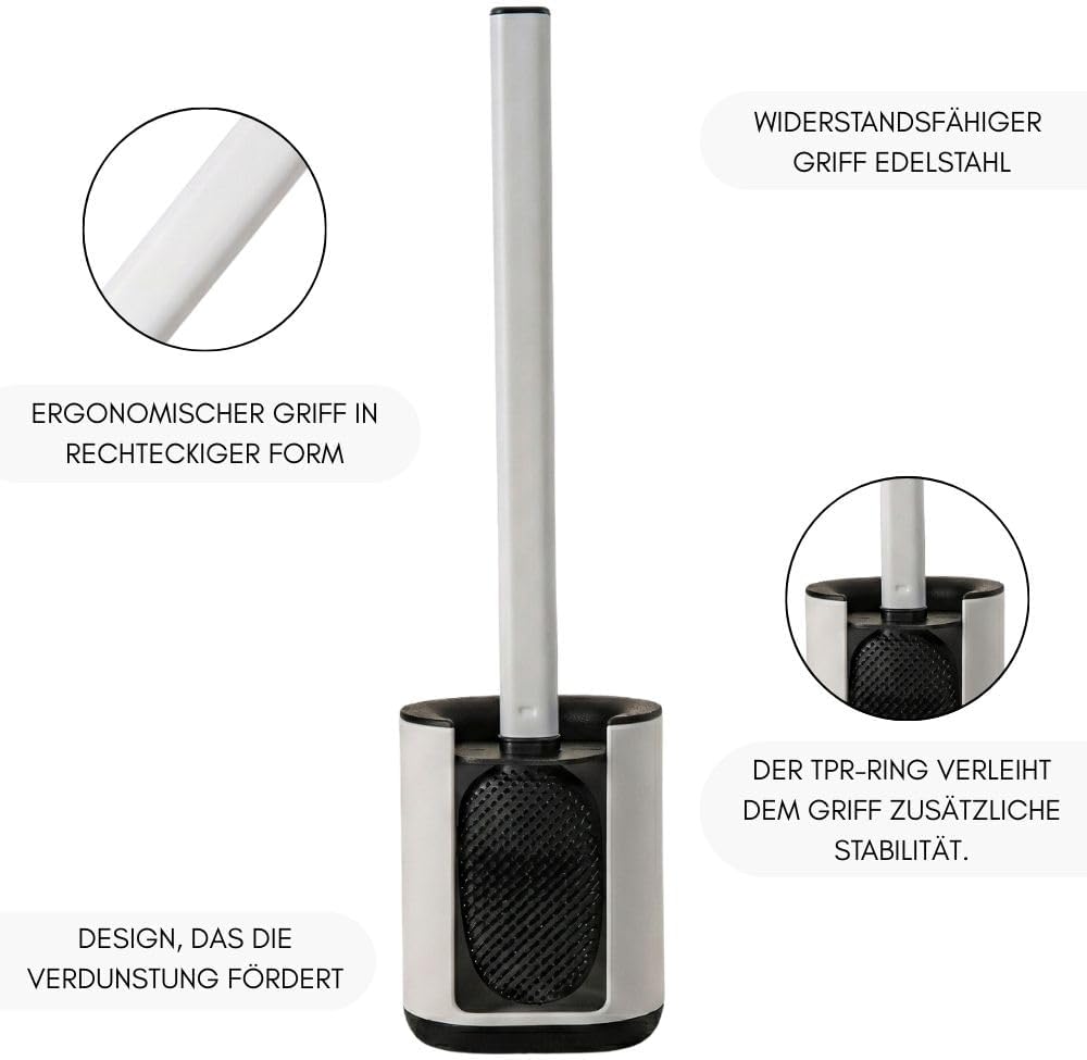 Erreke WC-Bürste Silikon mit Edelstahlhalter, Flexible TPR Toilettenbürste für gründliche Reinigung,