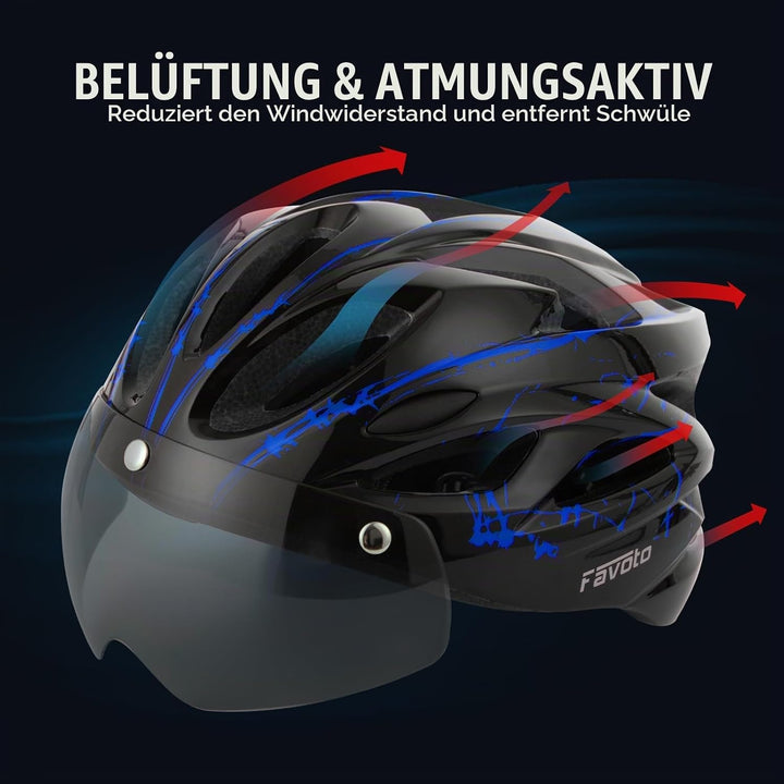 Favoto Fahrradhelm Herren mit Licht - Damenhelm Fahrradhelm Leichtgewicht Atmungsaktiv mit Brille Rü