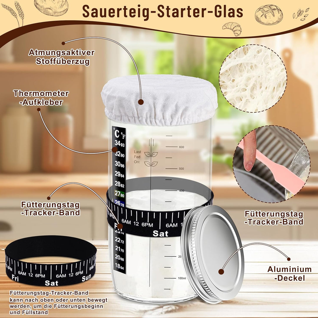 Charmofun Gärkörbchen Sauerteig Starter Set, Gärkorb Brot mit 2 Silikon Gärkorb Oval und Rund, Kompl