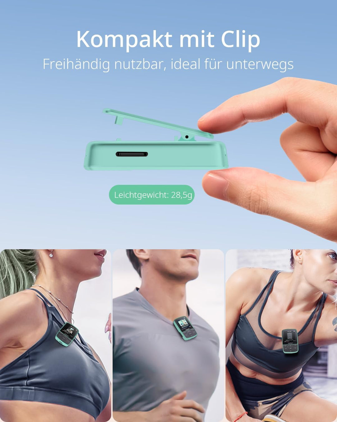 YOTON MP3-Player, 64 GB Musikplayer mit Sport-Clip, Bluetooth 5.2, Hi-Fi-Sound, FM-Radio, Sprachaufn