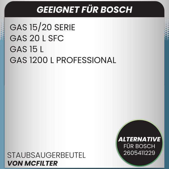 McFilter I 20 Staubsaugerbeutel Vlies geeignet für Bosch Staubsauger GAS20 L SFC, GAS15 L, GAS1200 L