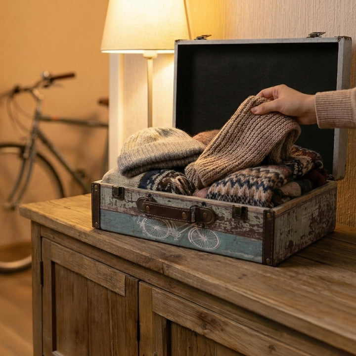 HMF VKO106 Vintage Koffer aus Holz | 44 x 32 x 16 cm | Gross | Deko Fahrrad 44 cm Fahrrad, 44 cm Fah
