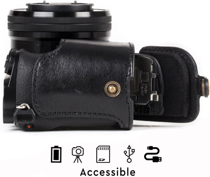 MegaGear Sony Alpha A6500 (16-50 mm) Ever Ready Echtleder Kamera-Case mit Trageriemen und Batteriezu