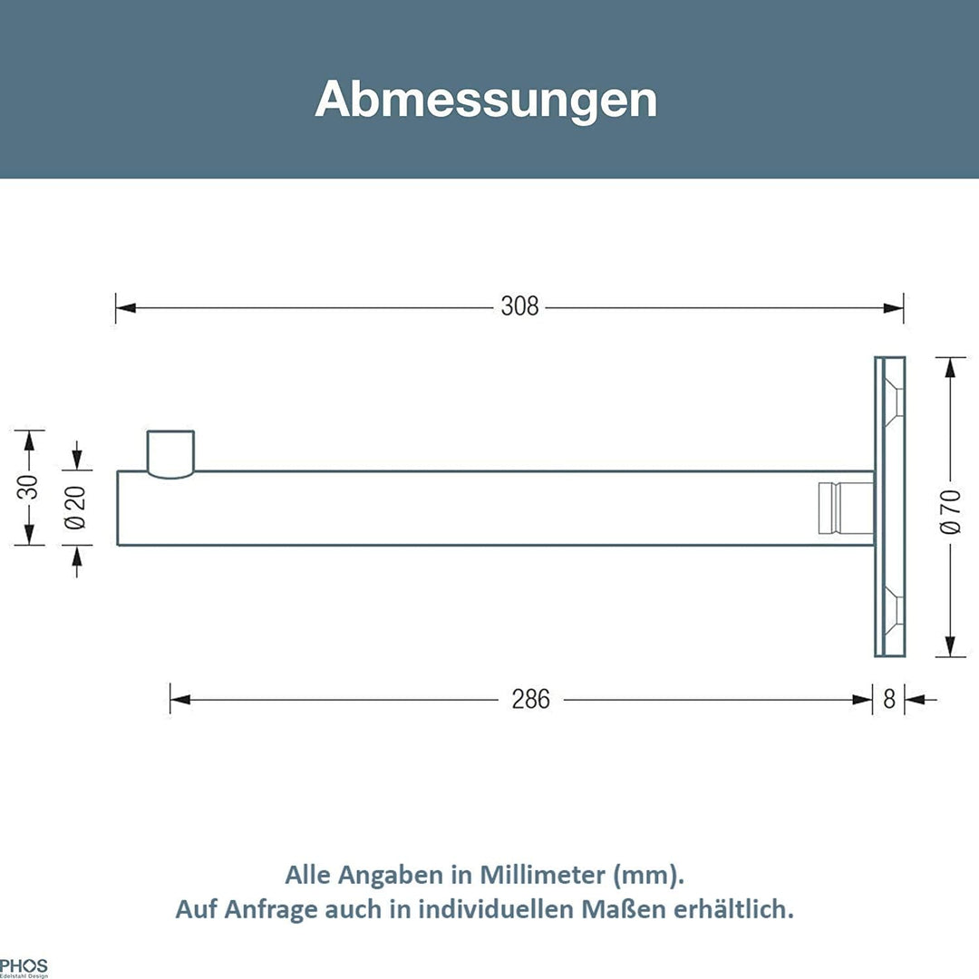 Garderobenhaken Edelstahl mit verdeckter Verschraubung, Ausladung 30 cm, Wandhaken für hohe Belastun
