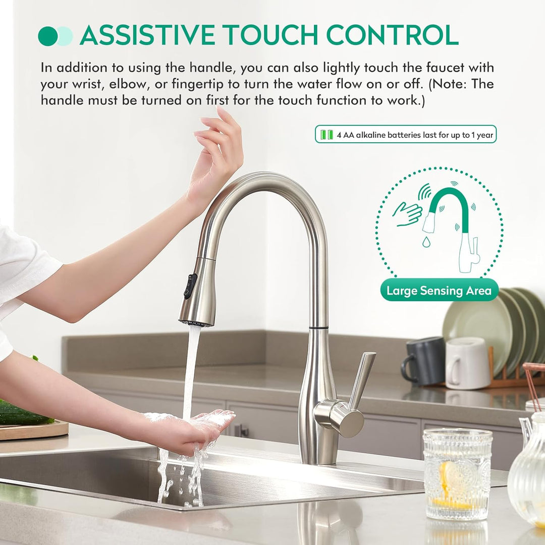 CREA Touch Sensor Wasserhahn Küche, Küchenarmatur mit Ausziehbarer Brause, Mischbatterie Küche mit 3