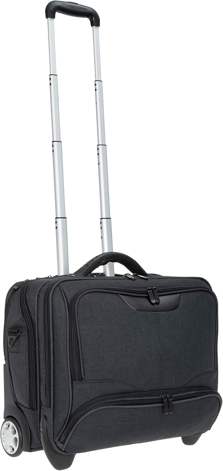 Trolley Pilotentrolly mit Notebook - Polstertasche Trolly 17 Zoll + Ledermäppchen (ANTHRAZIT Two Ton