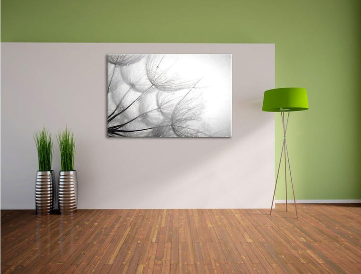 Pixxprint Tropfen bedeckte Pusteblumen als Leinwandbild/Grösse: 100x70 cm/Wandbild/Kunstdruck/fertig