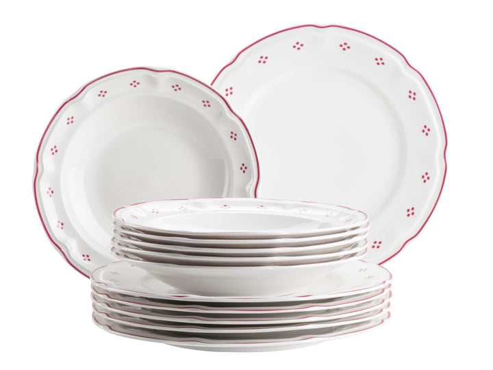 Mäser Serie Lova, Tafelservice 12-teilig Porzellan – 6 Speiseteller 26 cm &amp; 6 Suppenteller 22 cm – R