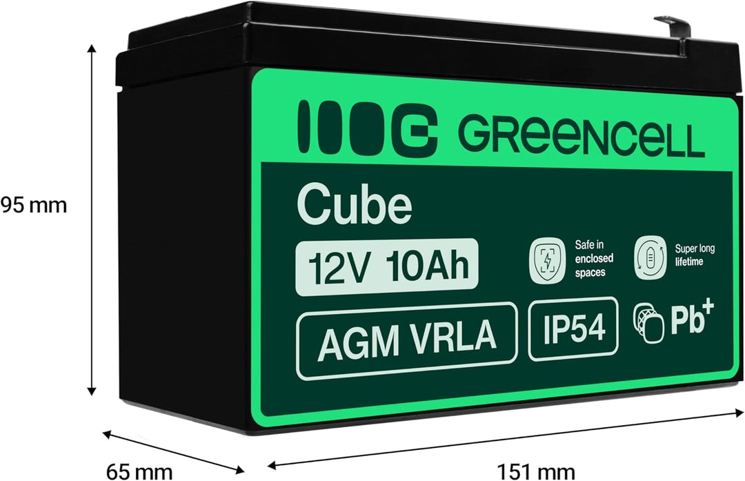 Green Cell® AGM 12V 10Ah Akku Vlies VRLA Blei-Batterie Bleiakku Ersatzakku Gelakku Akkubatterie Zykl