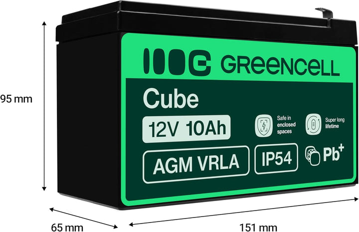 Green Cell® AGM 12V 10Ah Akku Vlies VRLA Blei-Batterie Bleiakku Ersatzakku Gelakku Akkubatterie Zykl