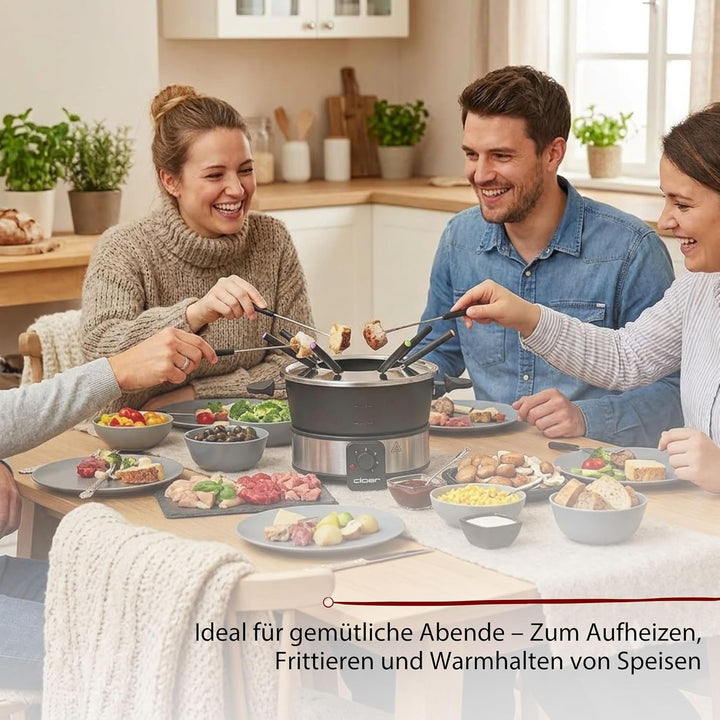 Cloer 6679 Fondue für 8 Personen, beschichteter Aluminiumtopf, inklusive Spritzschutz, 8 farbig mark