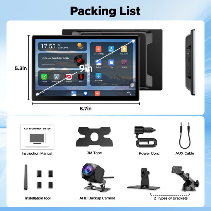 LAMTTO Wireless Carplay Display mit Net-Flix YouTube Tiktok 9 Zoll In-Cell Touchscreen CarPlay-Bilds