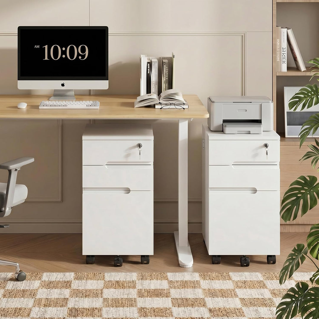 CLIPOP Rollcontainer abschliessbar, 3 Schubladen, 5 Rollen，30*45*60cm Holz | Für A4/Letter, Hängereg