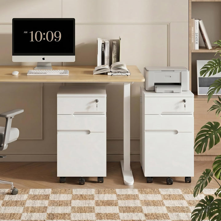CLIPOP Rollcontainer abschliessbar, 3 Schubladen, 5 Rollen，30*45*60cm Holz | Für A4/Letter, Hängereg
