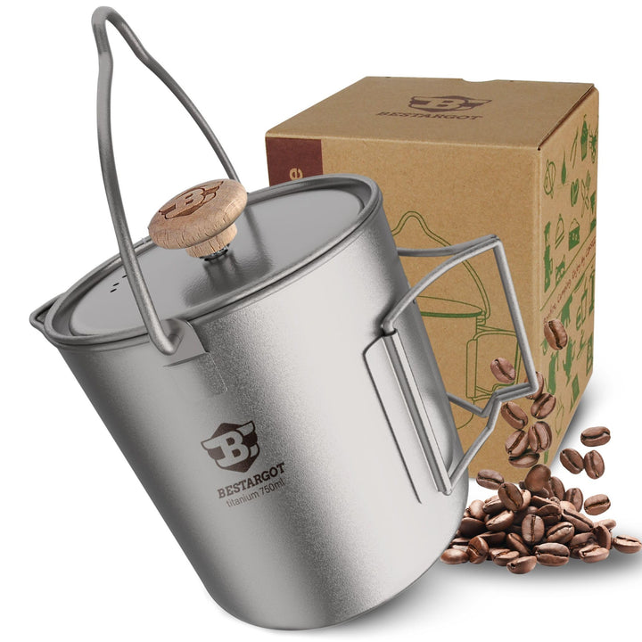 Bestargot Camping Titanium Topf Becher Tasse Outdoor,750ml max French Press Titan Campinggeschirr Ka