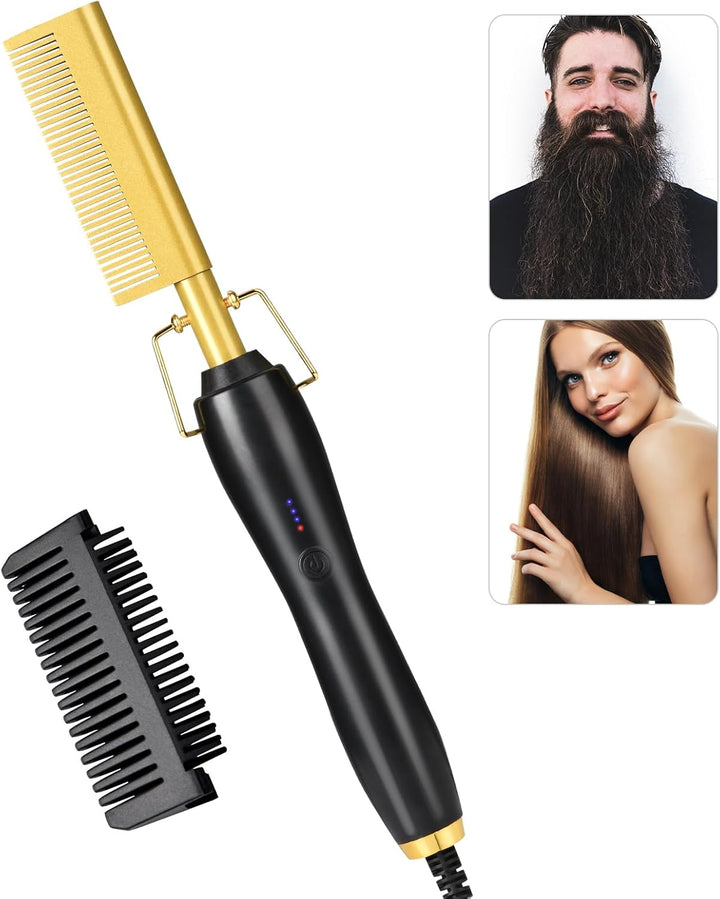 Weigudoc Elektrischer Heizkamm, 2-in-1 Elektrische Haarglättungsbürste, Herren-bartbürste, 3 Tempera