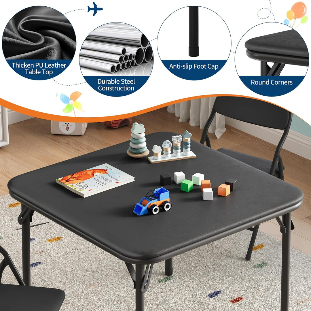 Zusammenklappbares Kinder-Set – quadratischer Tisch mit 2 gepolsterten Stühlen, Metallgestell, ideal