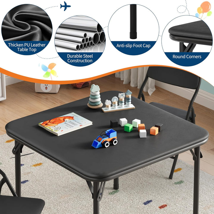 Zusammenklappbares Kinder-Set – quadratischer Tisch mit 2 gepolsterten Stühlen, Metallgestell, ideal