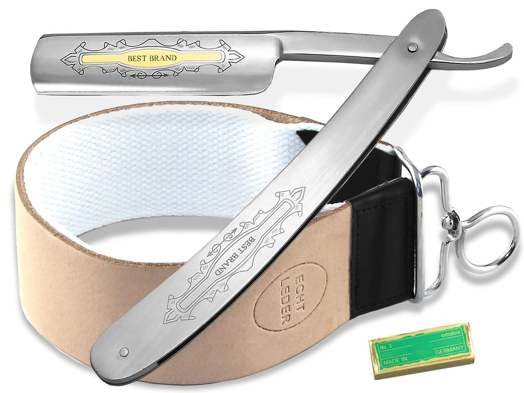 InstrumenteNrw Rasiermesser Geschenke Set - Solinger Schleifpaste mit Kombi Streichriemen aus Leder