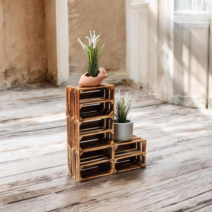 Teramico Geflammte Holzkisten Weinkisten Obstkisten mit Mittelbrett/Zwischenbrett Ablage für Aufbwah