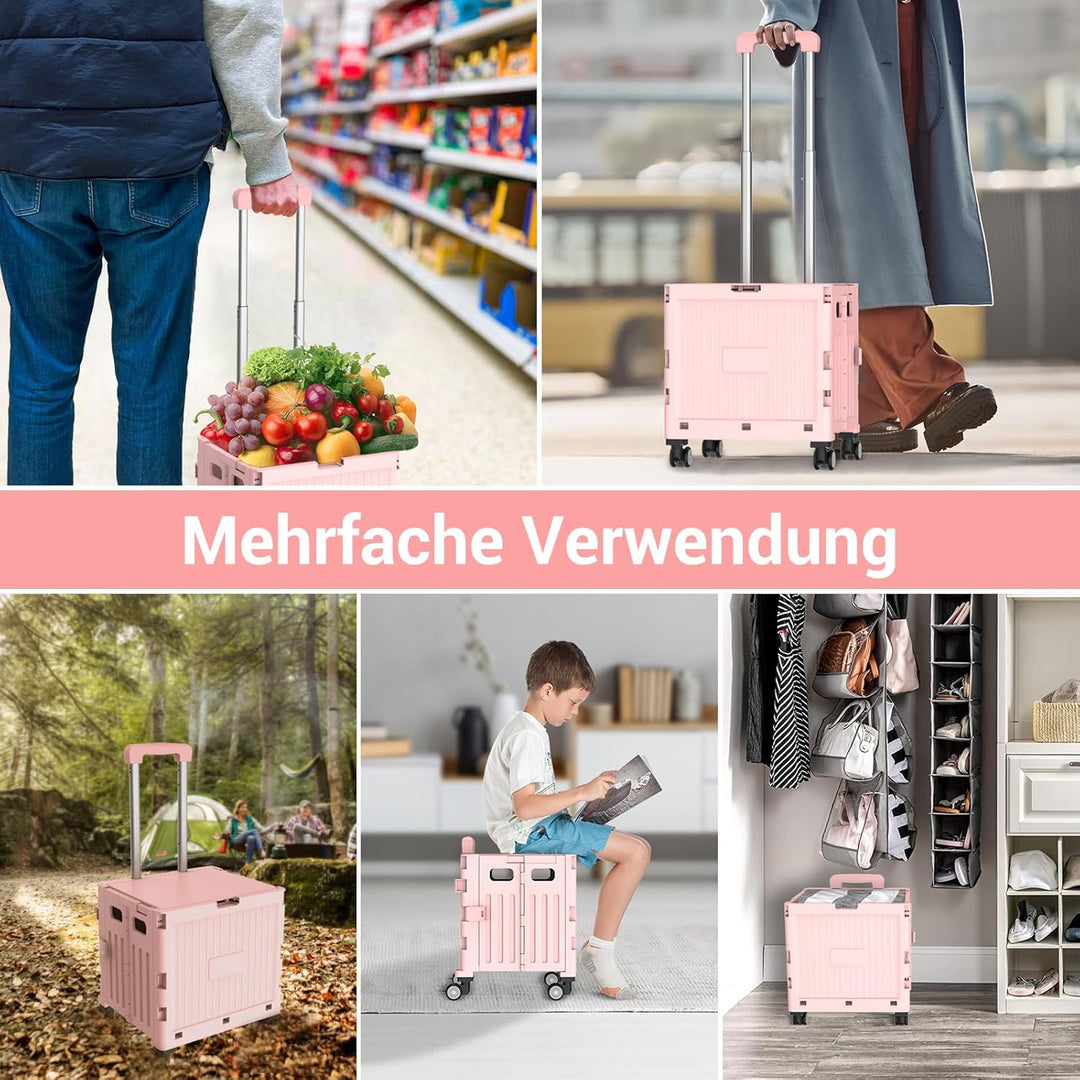 Meisax Einkaufstrolley klappbar, Einkaufswagen bis 30 kg, Transportbox mit 4 Rollen, Shopping Trolle
