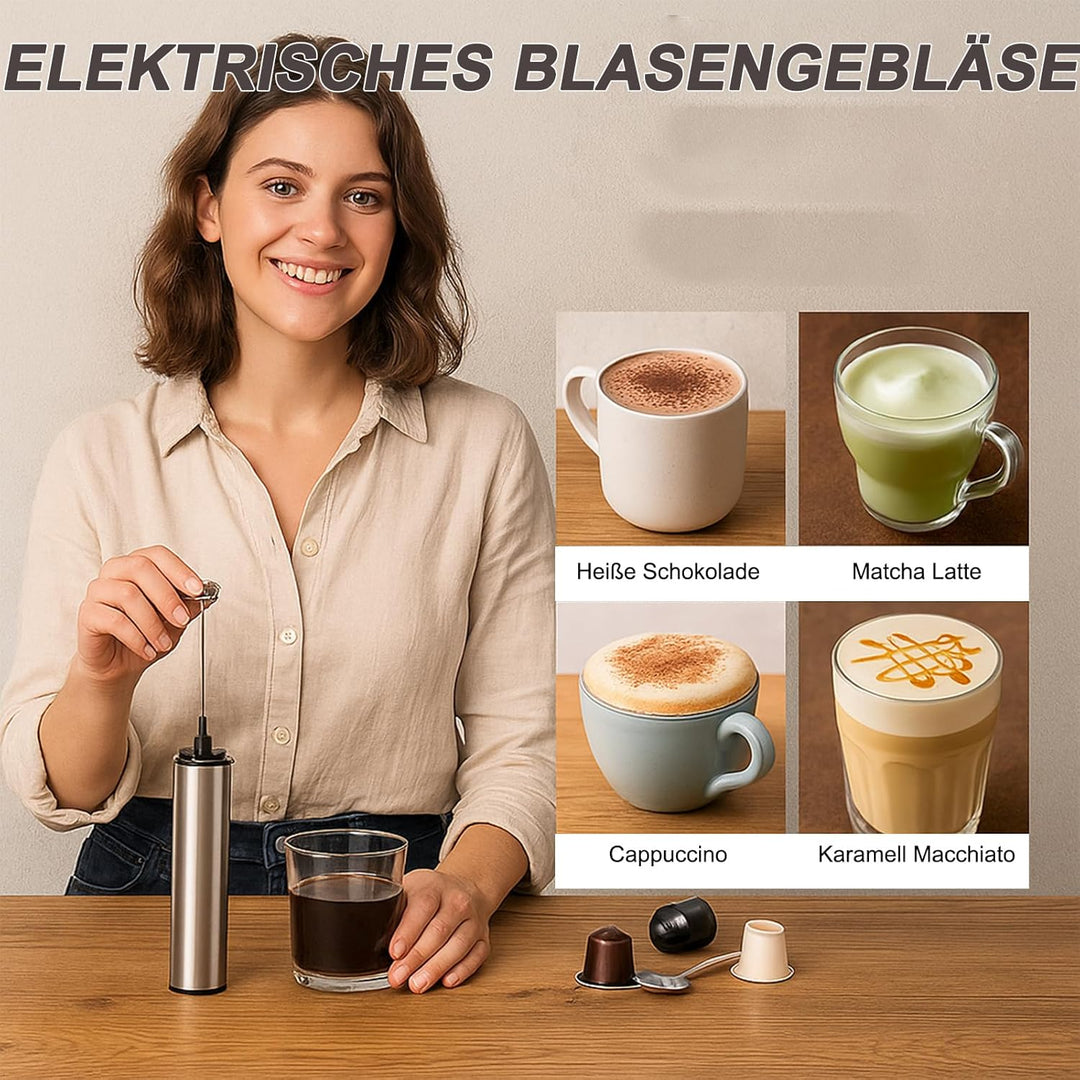 Milchaufschäumer Stab - Elektrischer Schneebesen, USB 800mah, 3 Aufsätzen 2 Geschwindigkeiten, Milch