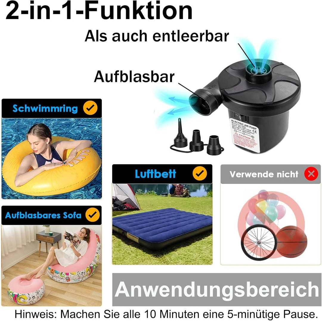 Elektrische Luftpumpe Luftmatratze, 2 in 1 Luftpumpe Elektrisch für Aufblasbar und Ablassen, Pumpe L