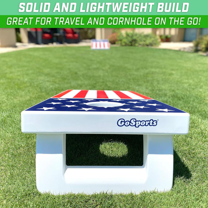 GoSports 1,2 x 0,6 m Allwetter-Cornhole Boards – Amerikanische Flagge, rot oder blau – Spielset enth