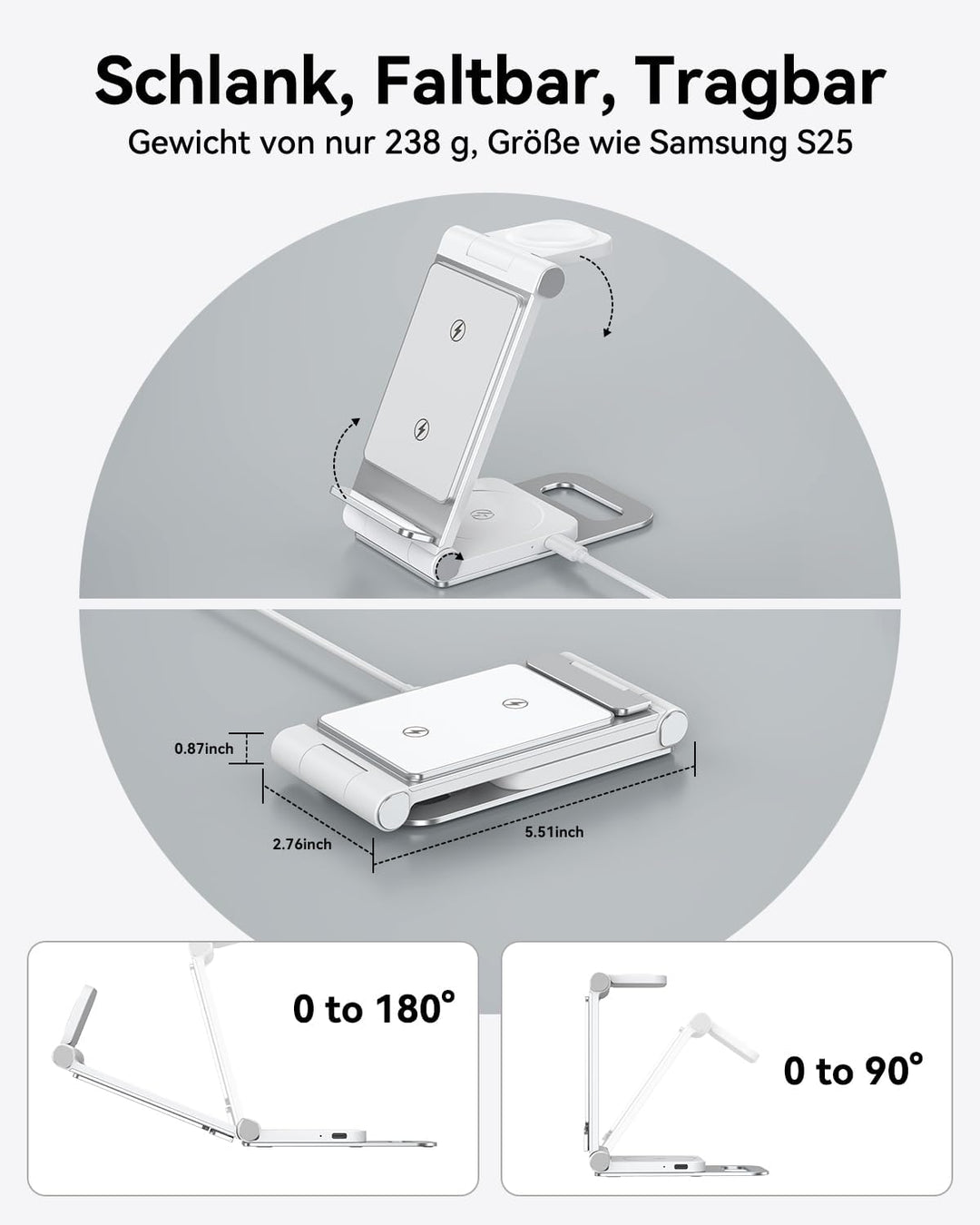 3 in 1 Induktive Ladestation Faltbar für Samsung Galaxy S25 Ultra Plus FE S24 S23 S22 S21 S20 Series