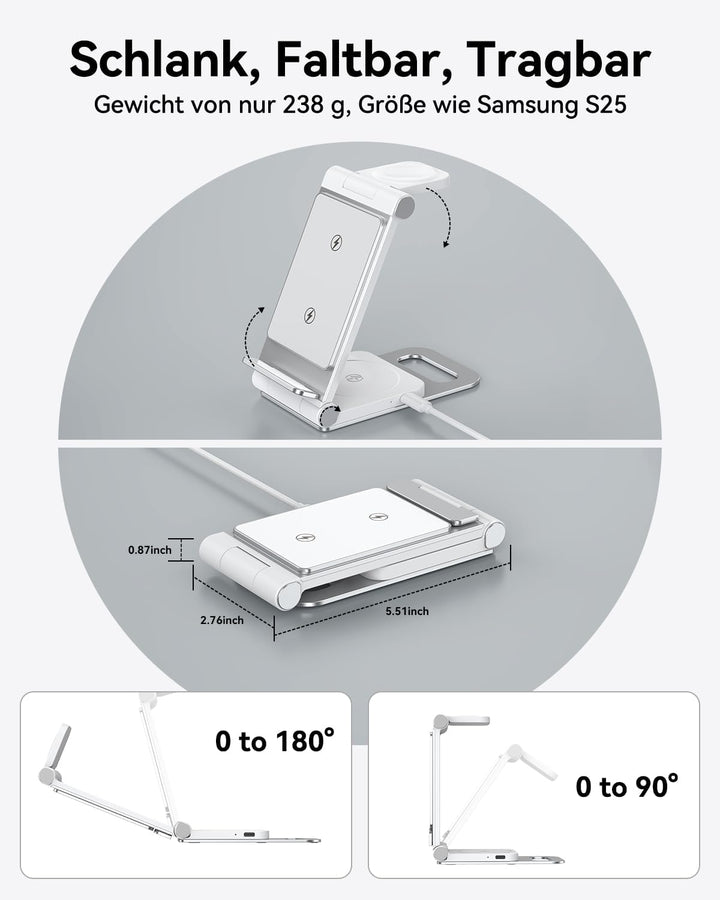 3 in 1 Induktive Ladestation Faltbar für Samsung Galaxy S25 Ultra Plus FE S24 S23 S22 S21 S20 Series