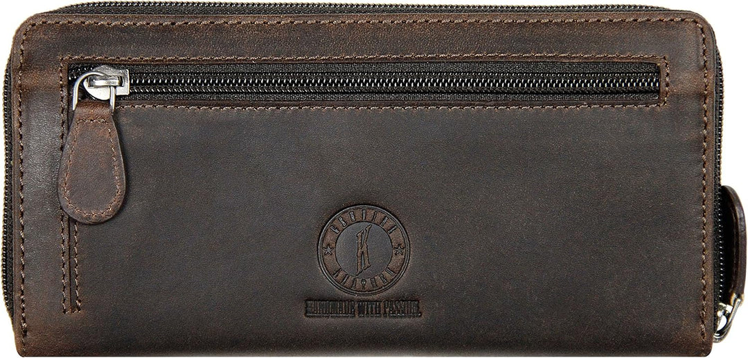 KLONDIKE 1896 'Viola' Geldbörse Damen Gross viele Fächer Leder – Frauen Geldbeutel mit Reissverschlu