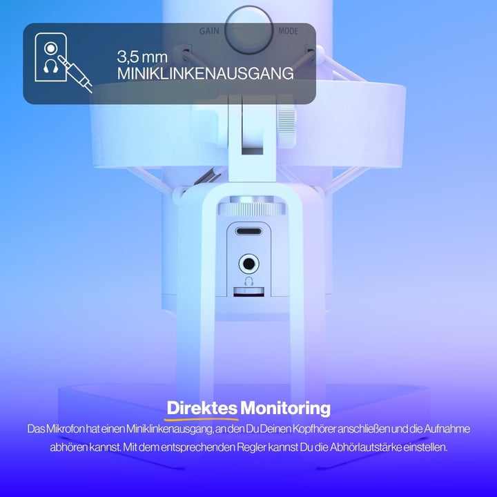 ENDORFY AXIS Streaming Onyx White, hochwertiges Mikrofon mit Kugelcharakteristik, RGB-Hintergrundbel