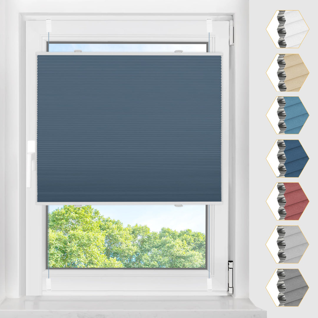 BelleMax Plissee Verdunklung Klemmfix Wabenplissee ohne Bohren Blau-Weiss 90x120cm(BxH), Thermo Verd