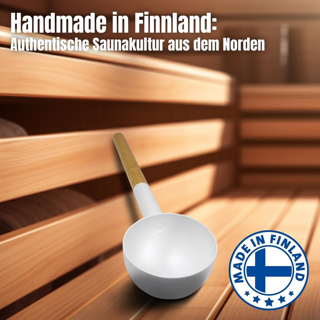 KOLO Sauna Kübel 2 & Kelle - Sauna Aufguss Set - Sauna Eimer 5 l aus Aluminium Weiss - 300 ml Aufgus
